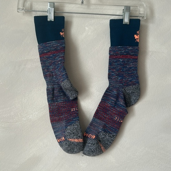 BOMBAS DOUBLE CUFF ALL-PURPOSE PERFORMANCE CALF SOCKS BLUE MAROON - Picture 2 of 5